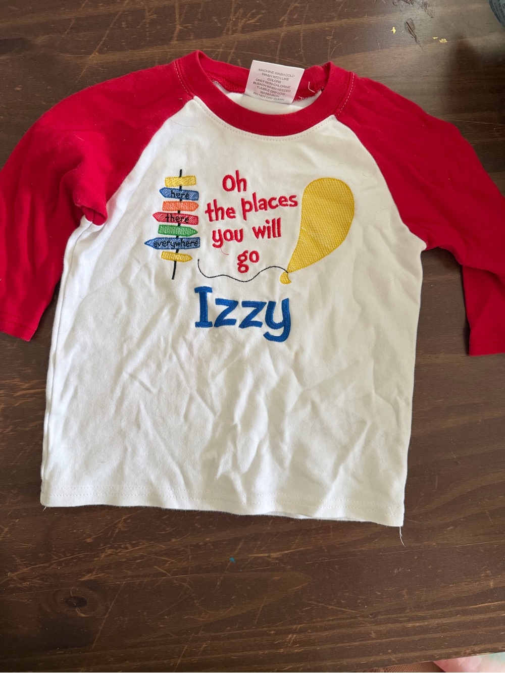 Personalized 'Izzy' Kids Raglan Shirt - Red & White